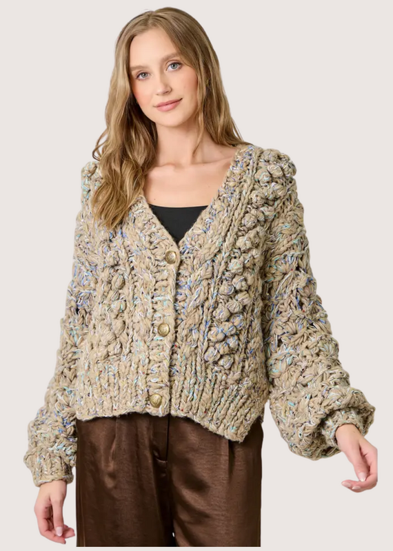 MYSTREE Flecked Chunkuy Sweater Cardigan Almond Mix