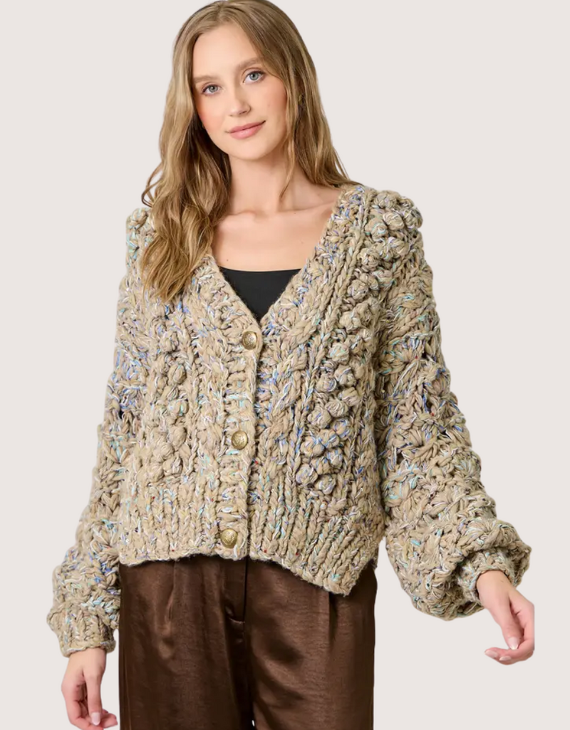 MYSTREE Flecked Chunkuy Sweater Cardigan Almond Mix