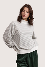WISHLIST Striped Mock Neck Long Sleeve Knit Top White/Grey