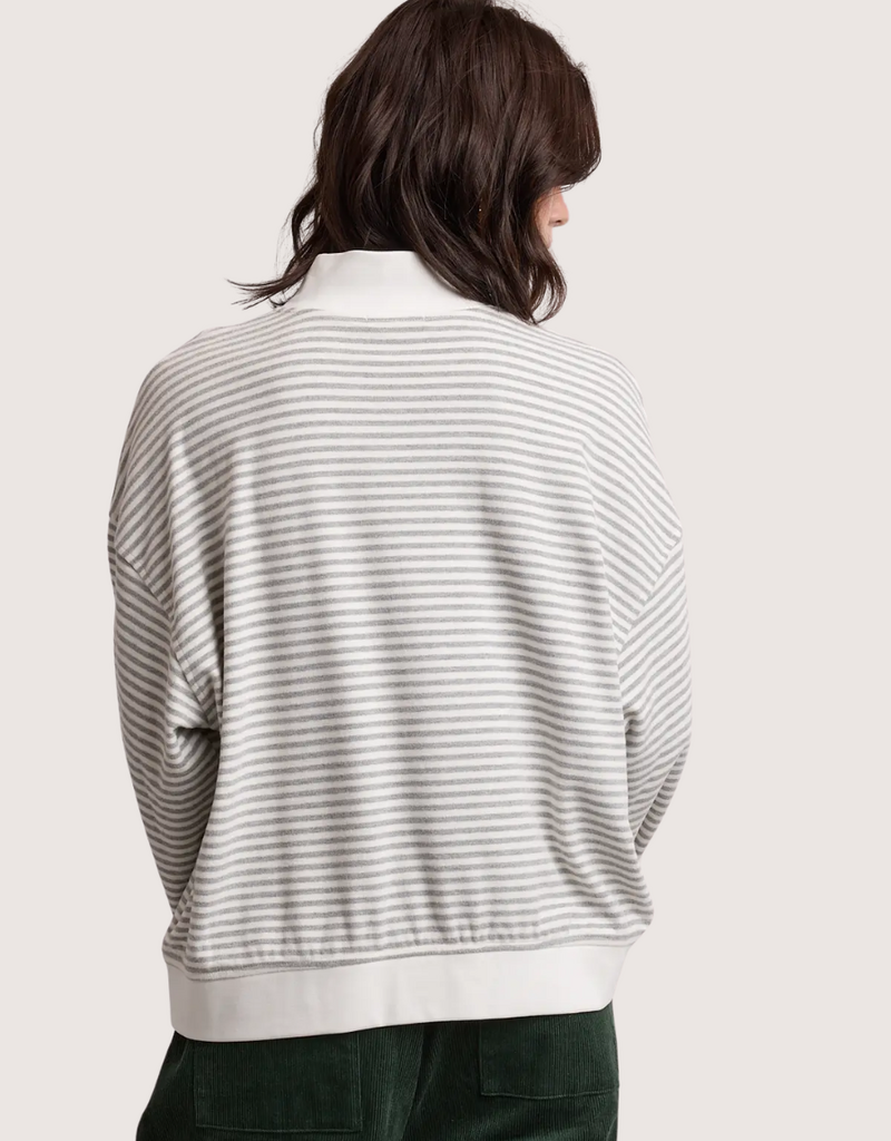 WISHLIST Striped Mock Neck Long Sleeve Knit Top White/Grey