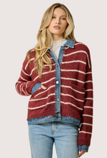 MYSTREE Striped Denim Hem Sweater Jacket Chili