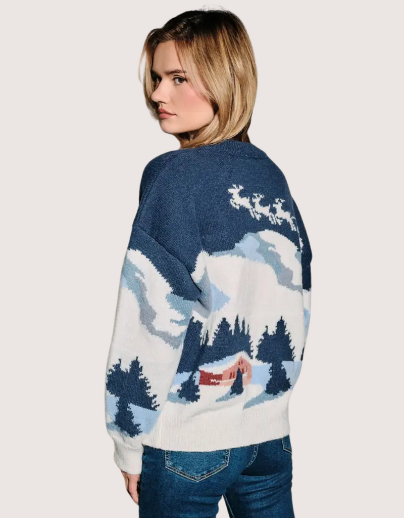 Sunday Edition Ski Village Landscape Crew Neck Knit Sweater