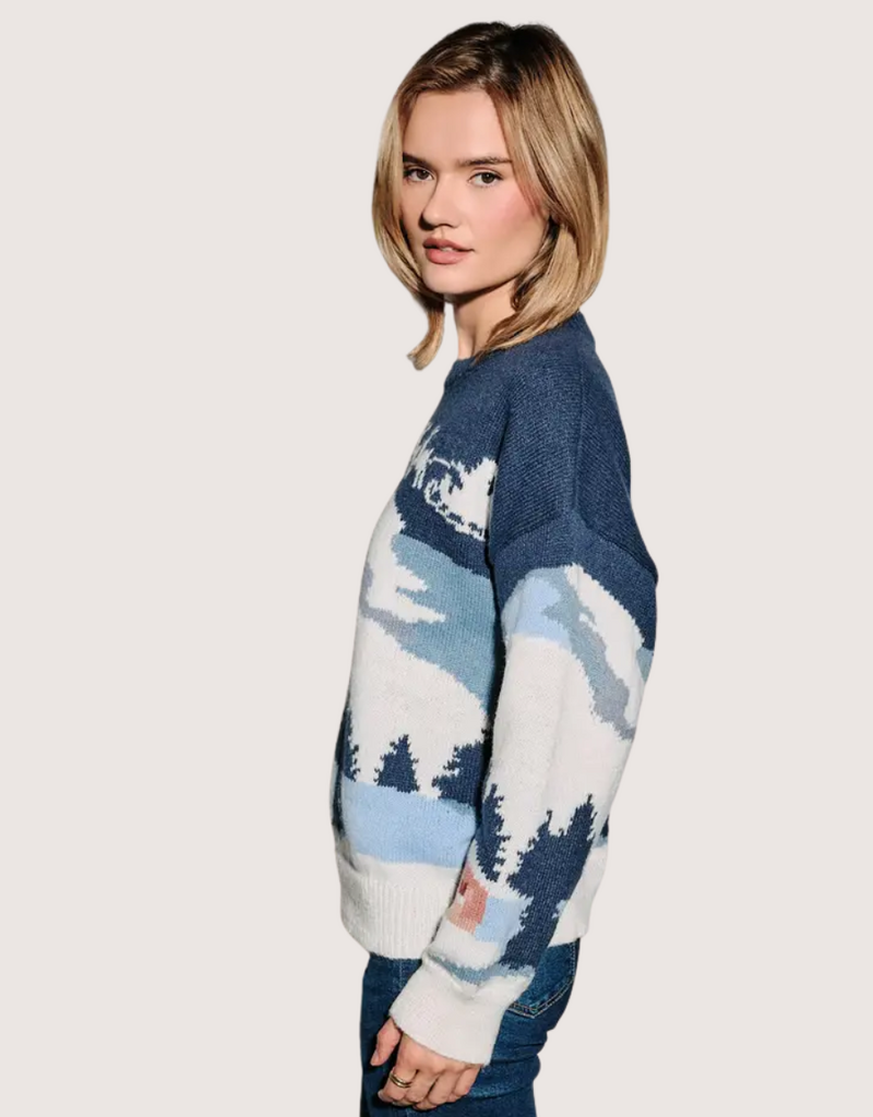 Sunday Edition Ski Village Landscape Crew Neck Knit Sweater