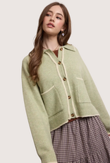 WISHLIST Contrast Trim Collared Sweater Cardigan
