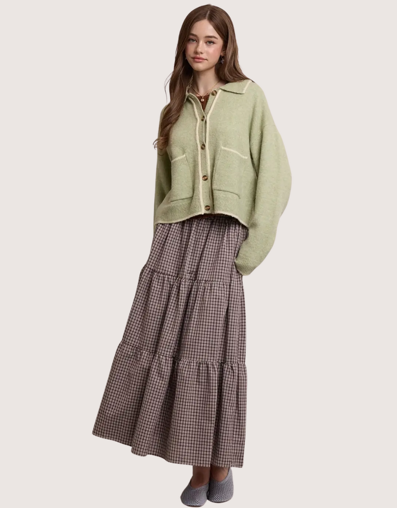 WISHLIST Contrast Trim Collared Sweater Cardigan