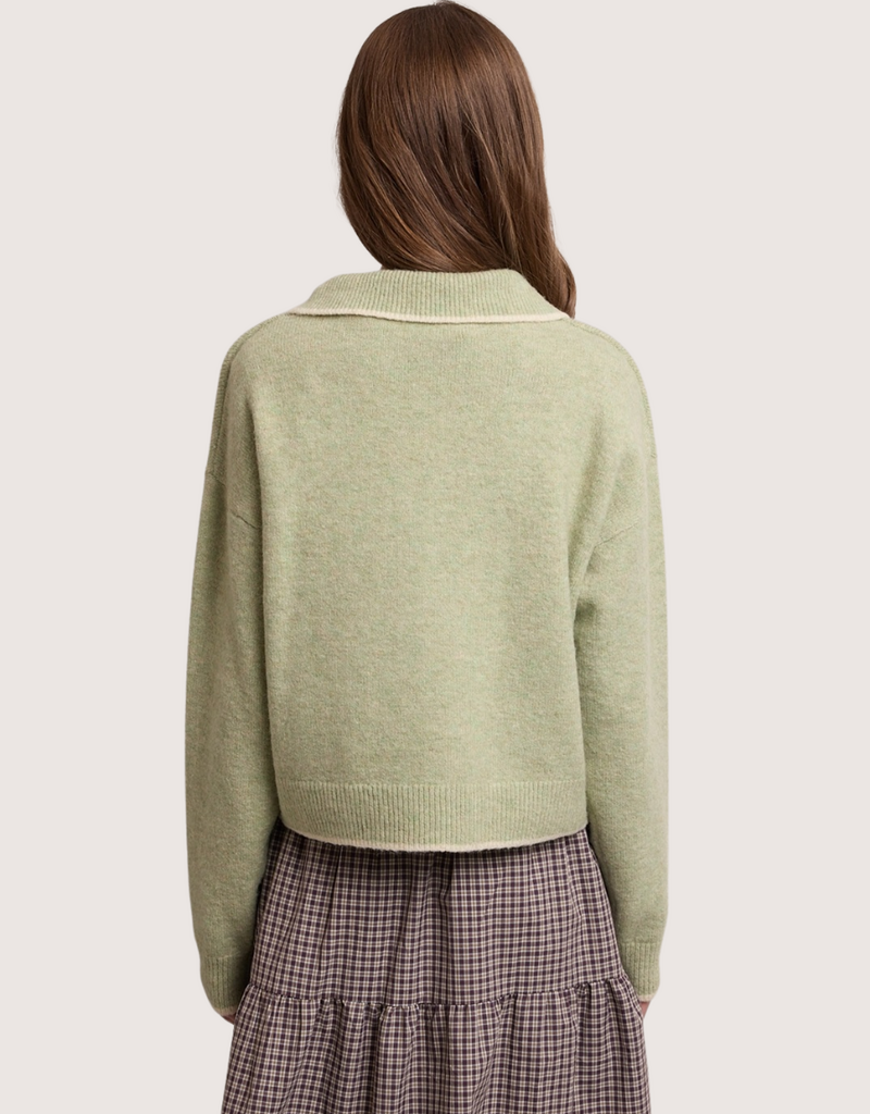 WISHLIST Contrast Trim Collared Sweater Cardigan