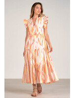 Elan Ruffle Maxi Dress (Coral Amalfi Print)