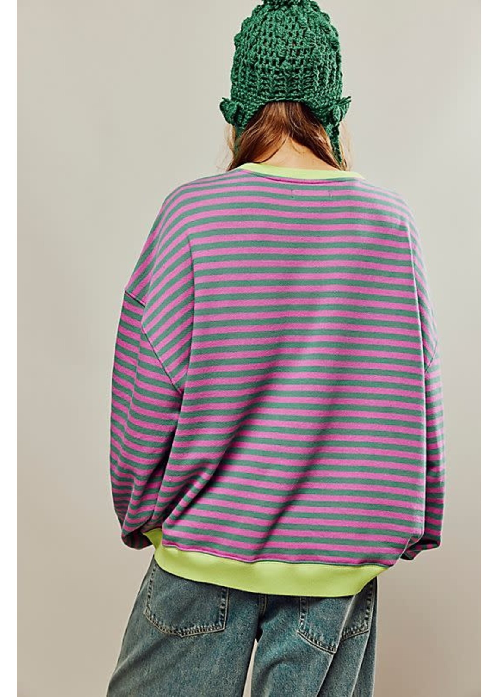 Free People Classic Striped  Crew (Pink Combo)