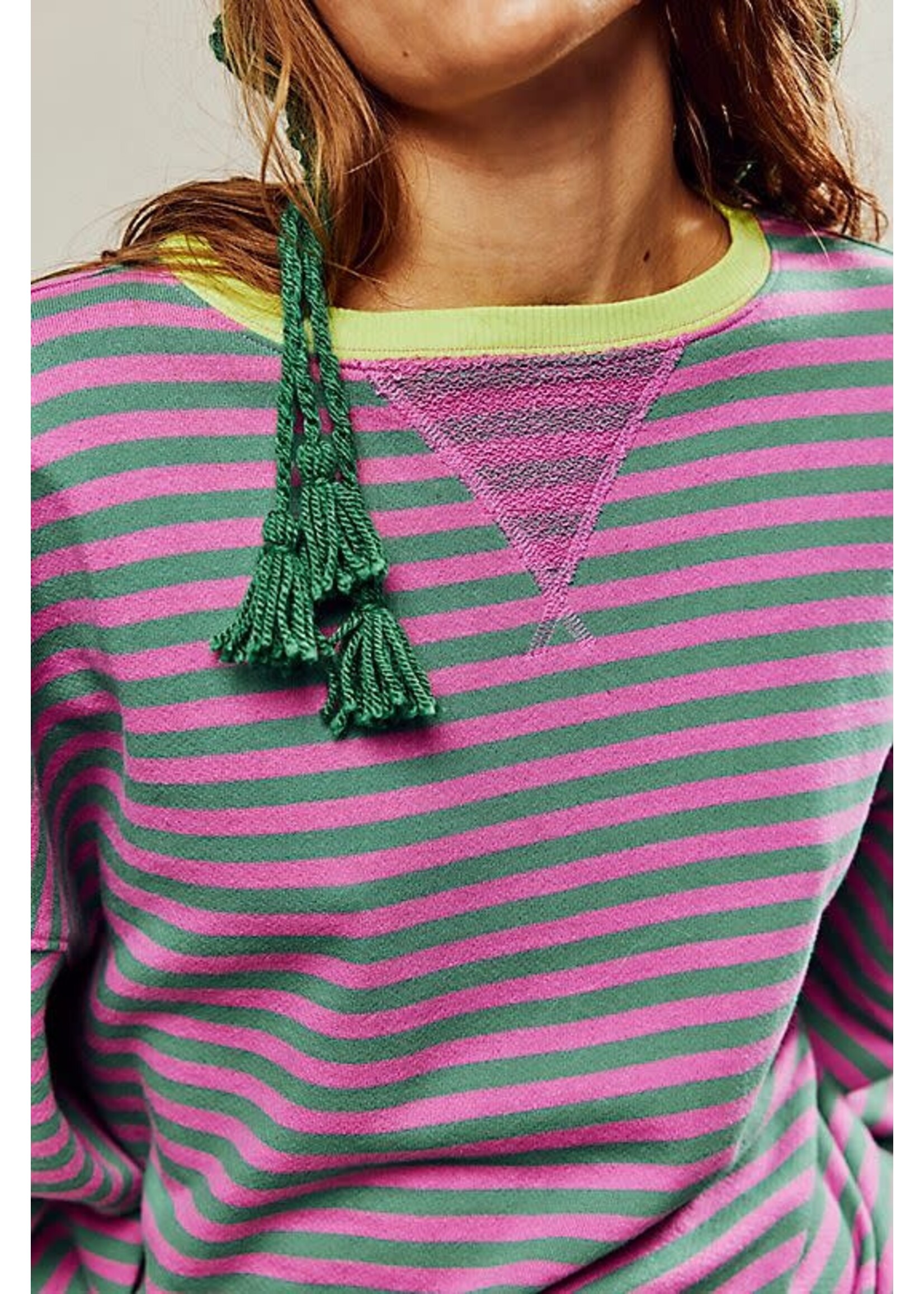 Free People Classic Striped  Crew (Pink Combo)