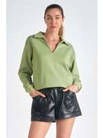 Elan Long Sleeve Collared Top (Green)