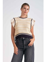 Elan Cap Sleeve Sweater (Beige/Blue)