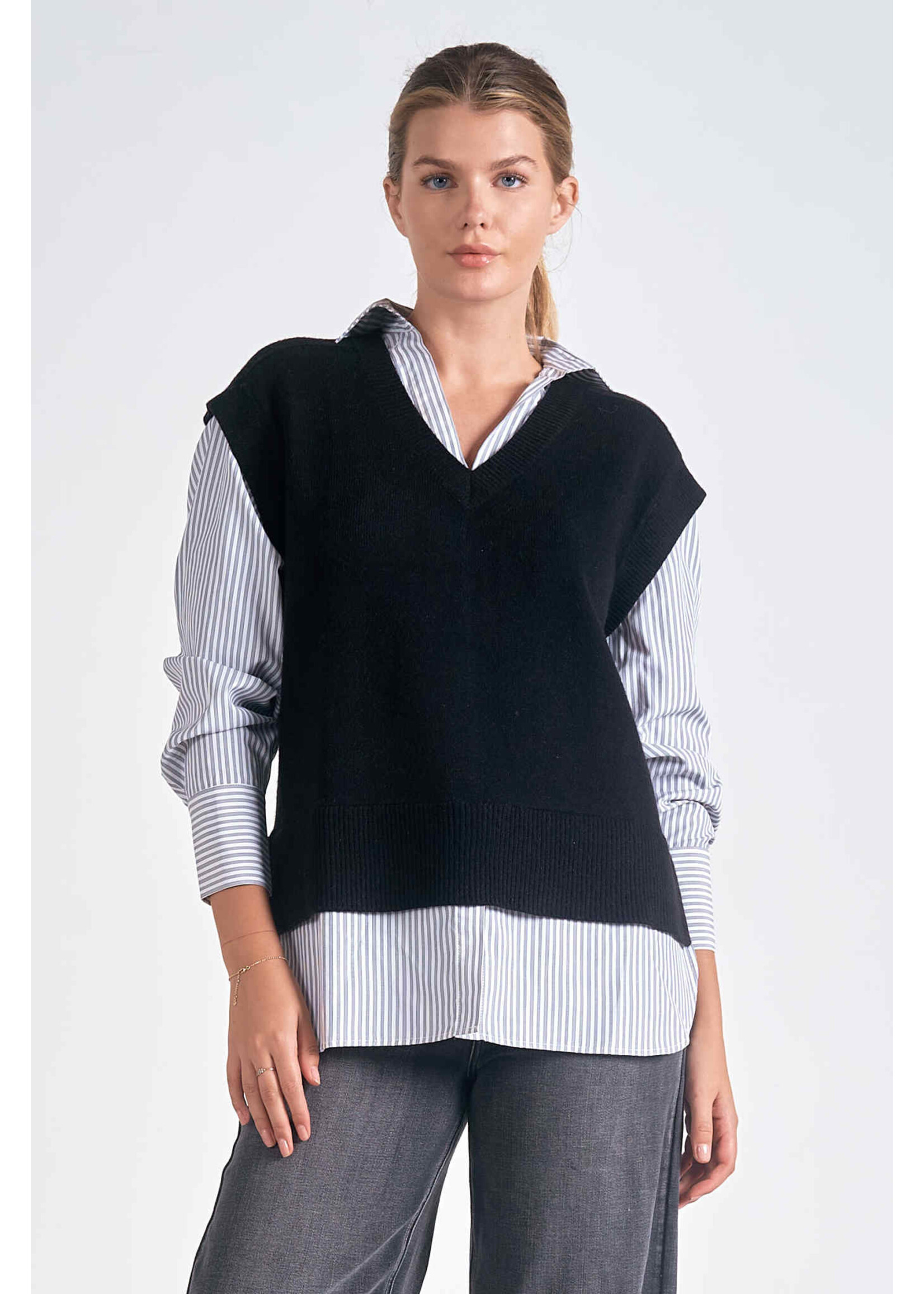 Elan Sweater Vest Shirt (Black/Stripe)