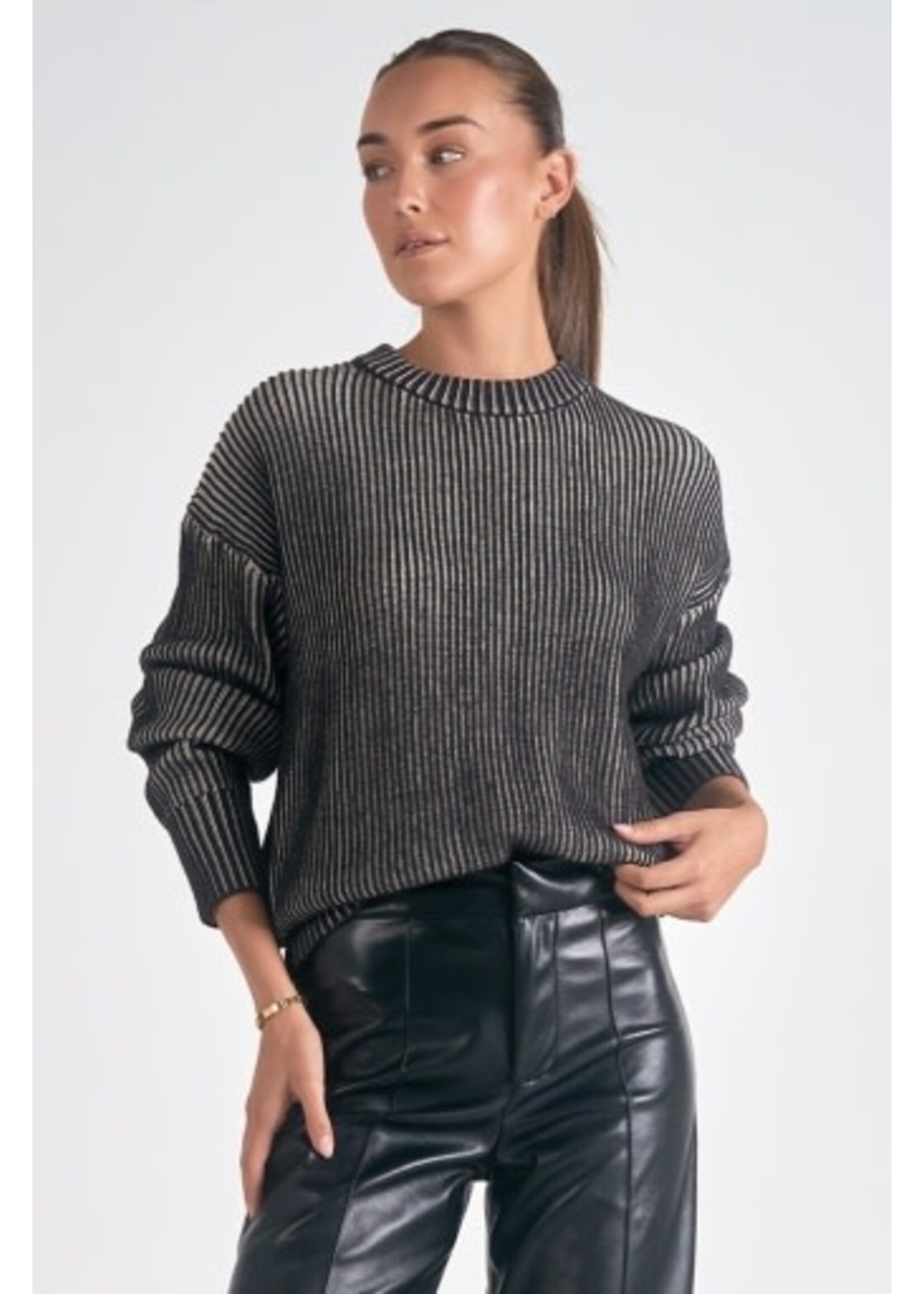 Elan Crewneck Rib Sweater (Black/White)