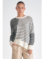 Elan Asymmetrical Sweater (Black White Stripe)