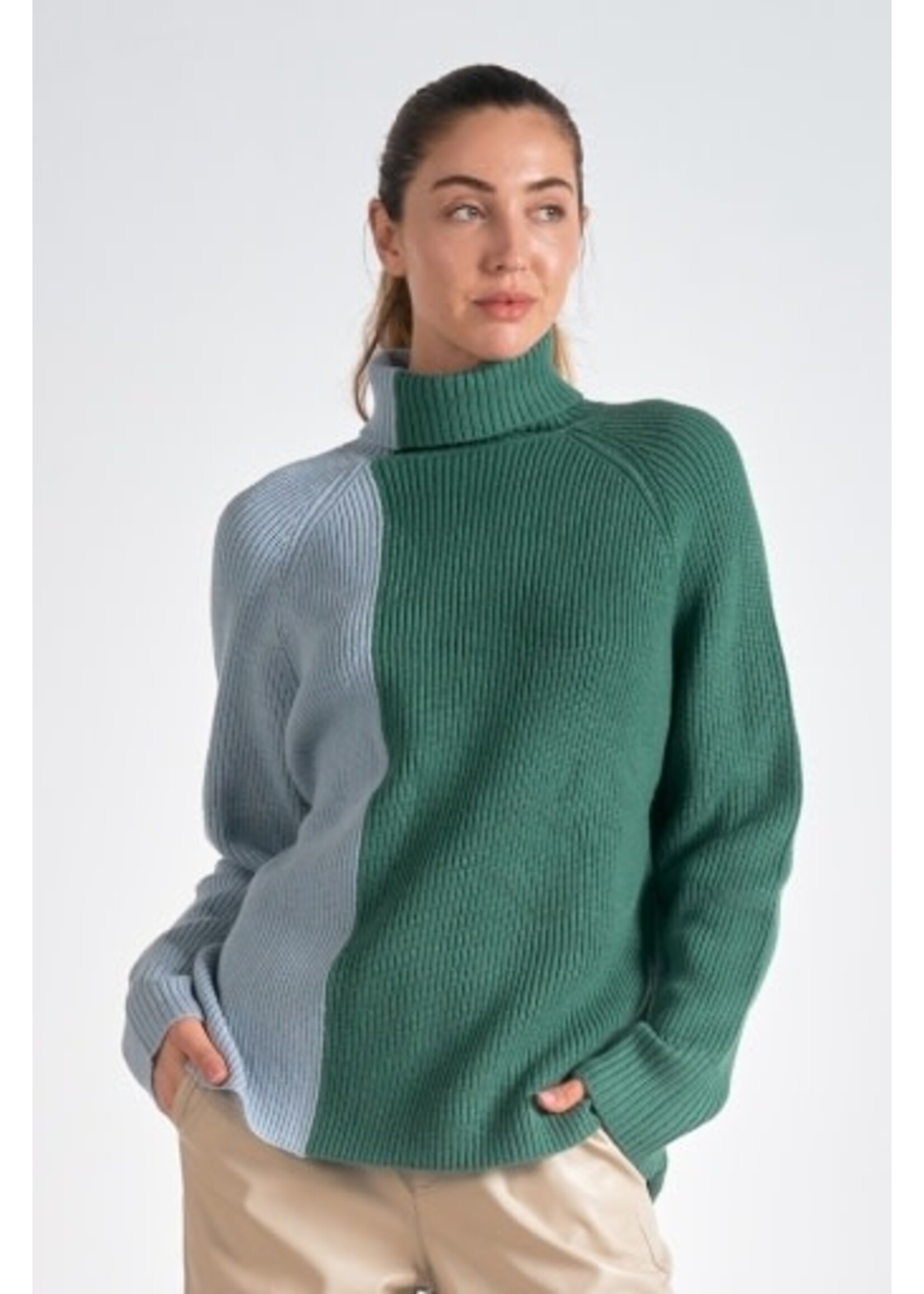 Elan Turtleneck Sweater (Sage Green Color Block)