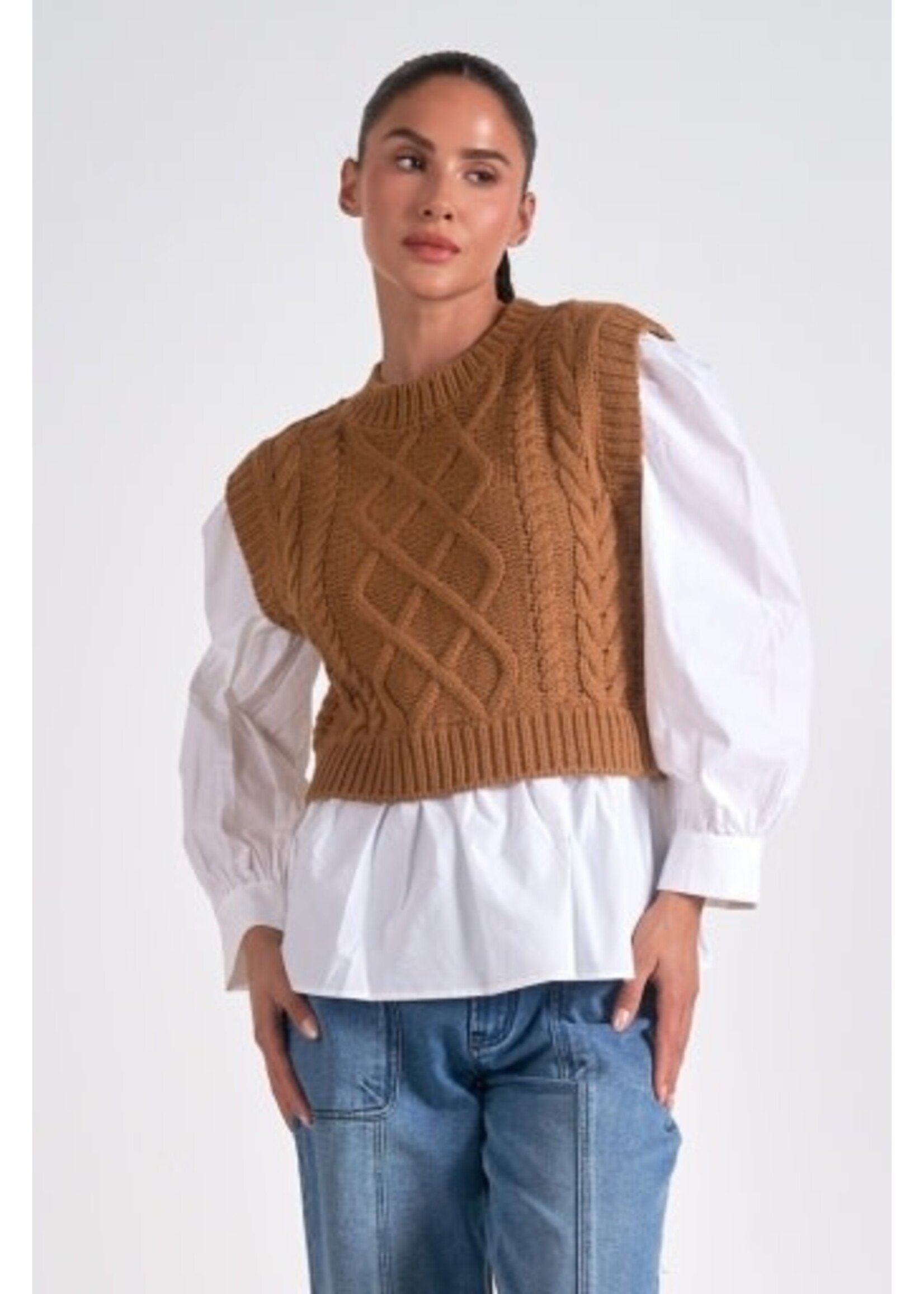 Elan Layered Sweater Vest (Dark Tan)