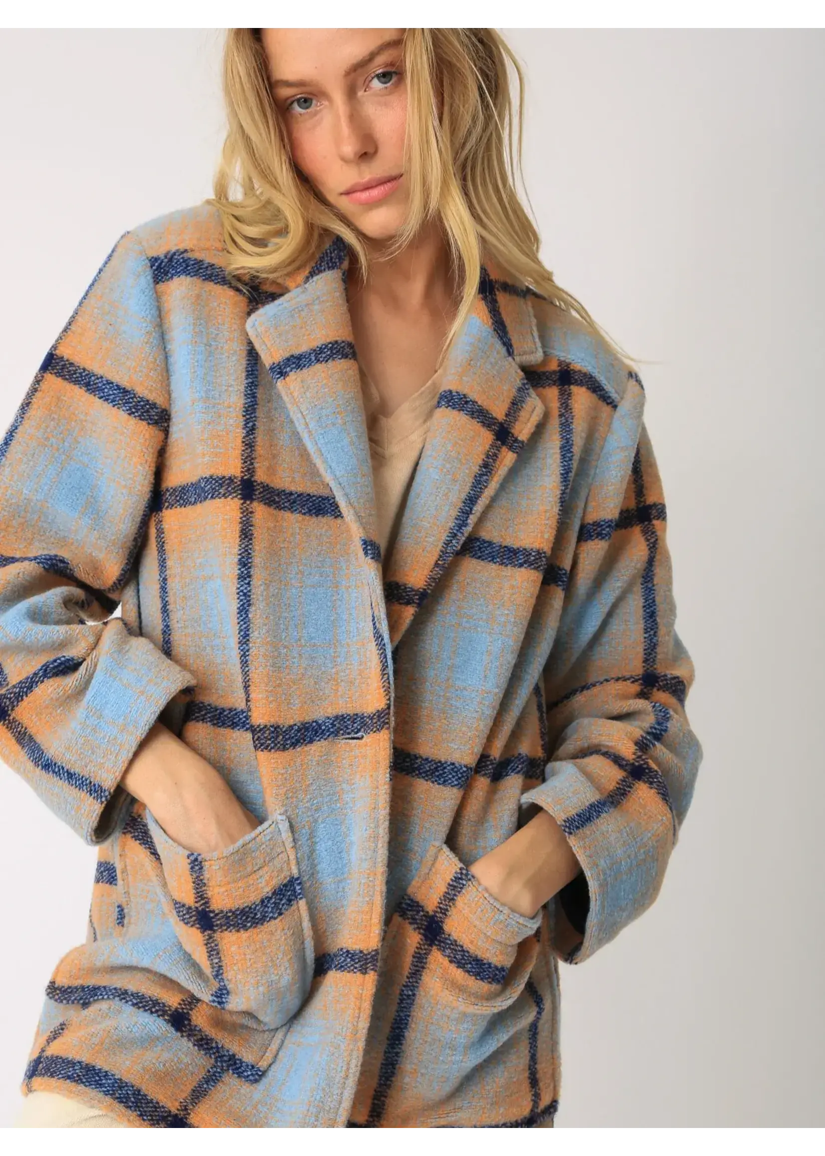 Electric & Rose Madison Coat Plaid (Frost/Peach)