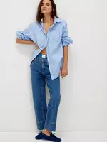 Free People SABINE TAILORED STRIPE SHIRT / OXFORD STRIPE - BLUE