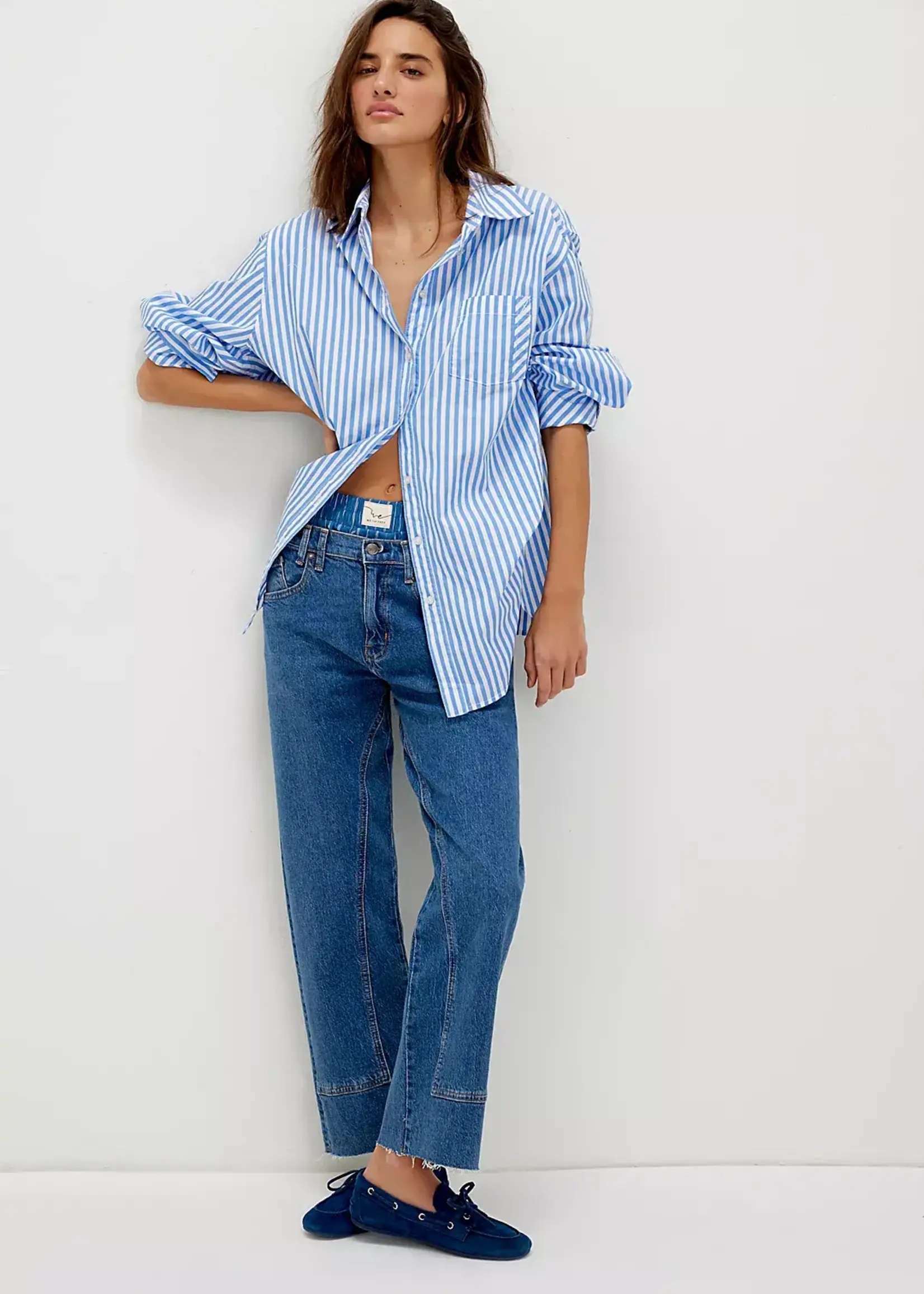 Free People SABINE TAILORED STRIPE SHIRT / OXFORD STRIPE - BLUE
