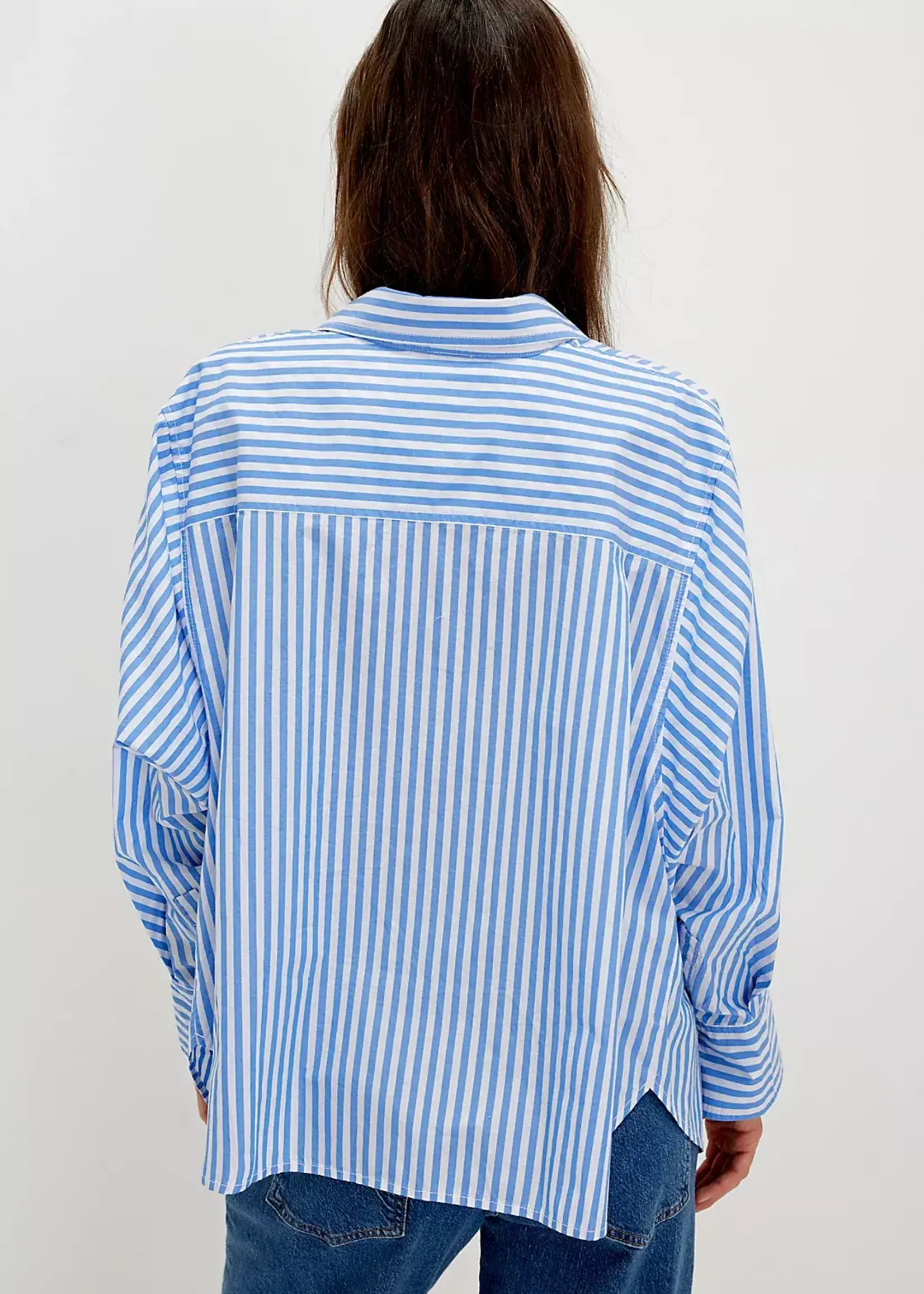 Free People SABINE TAILORED STRIPE SHIRT / OXFORD STRIPE - BLUE