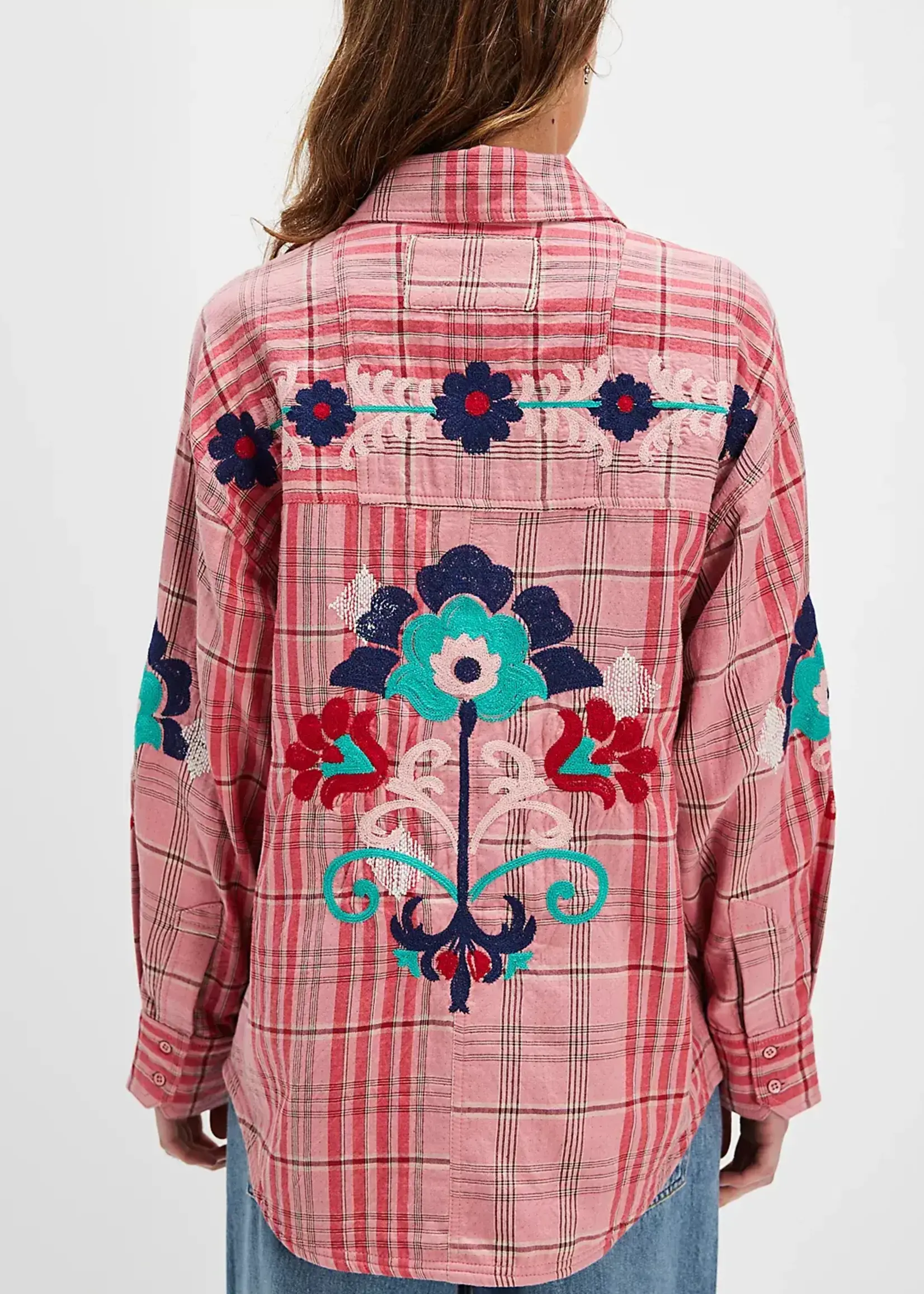 EMBROIDERED SASHIKO SHIRT / PINK COMBO