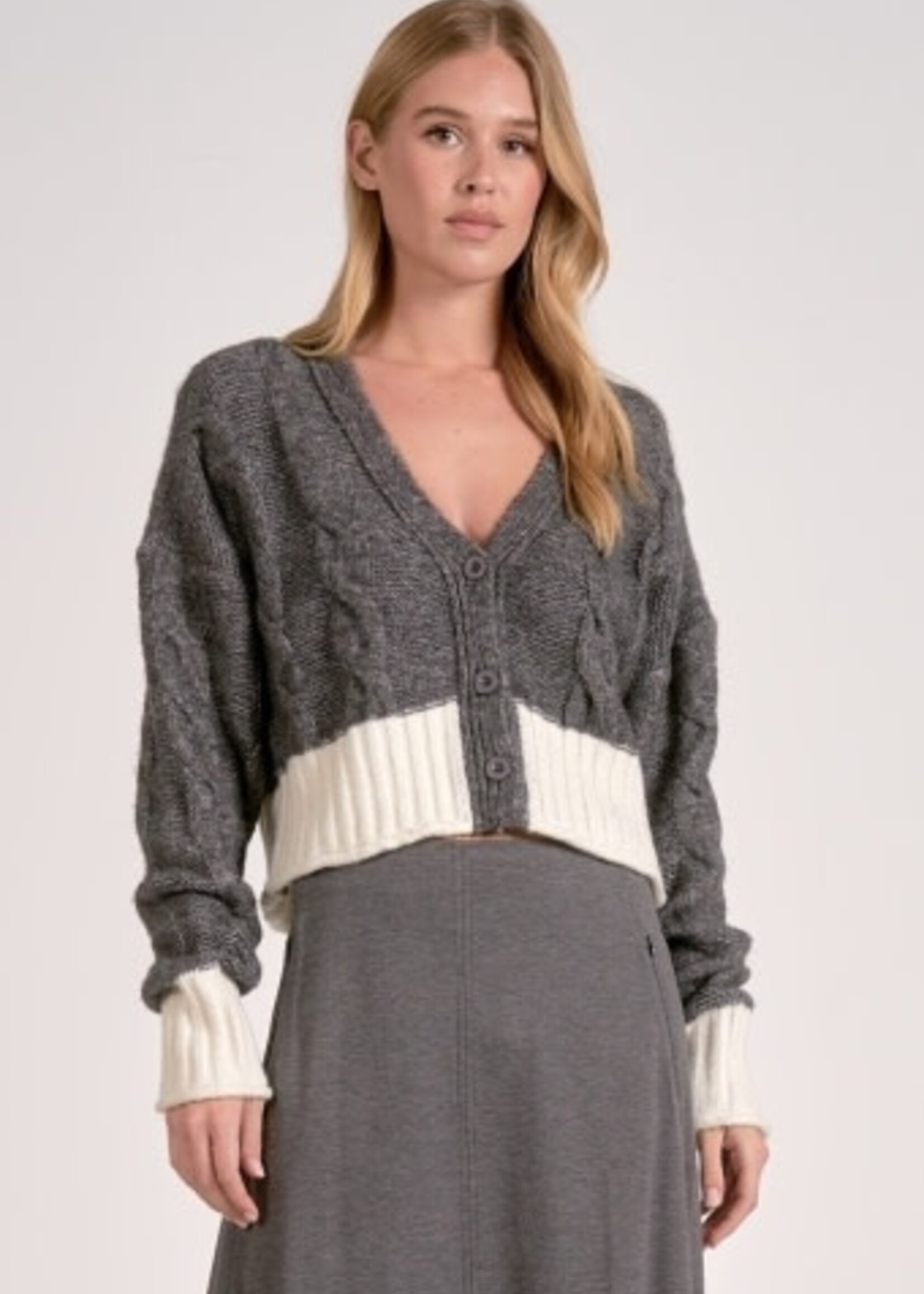 Elan Cardigan Sweater Two Tone (Gray/White)
