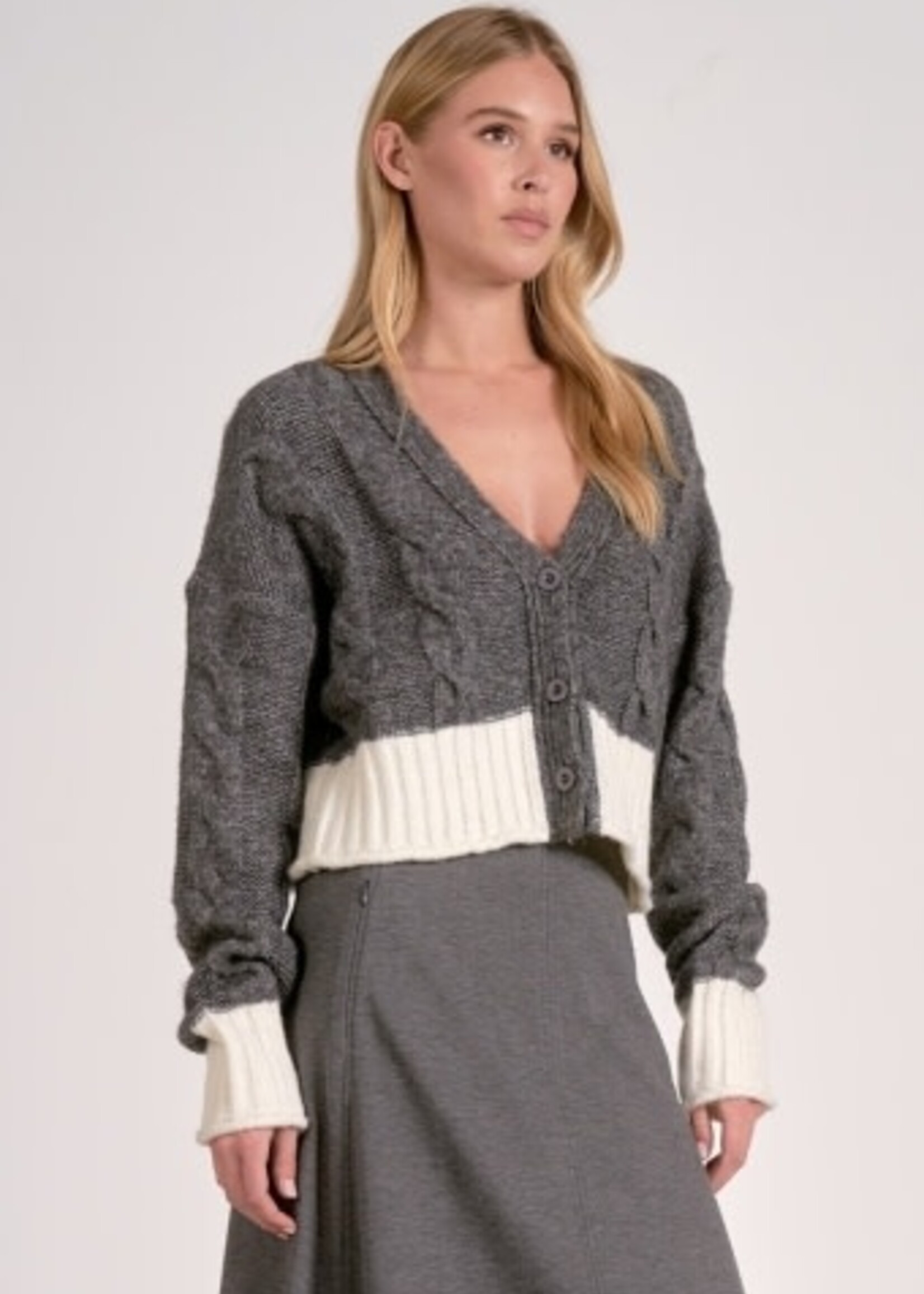 Elan Cardigan Sweater Two Tone (Gray/White)