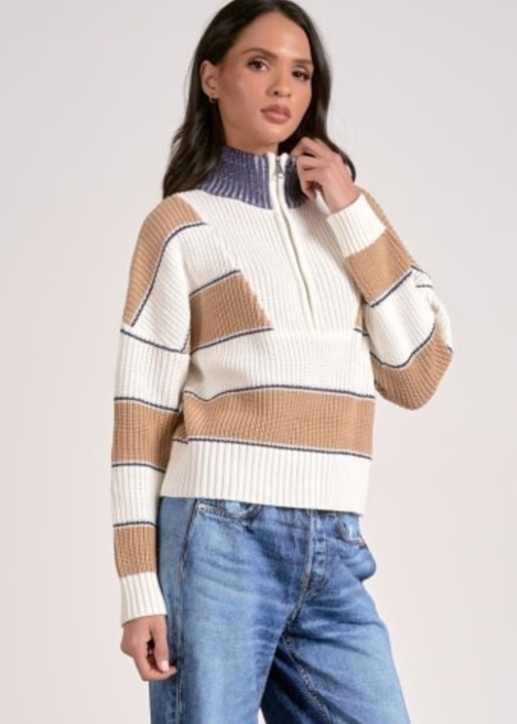 Elan 1/4 Zip Sweater (Camel/White)
