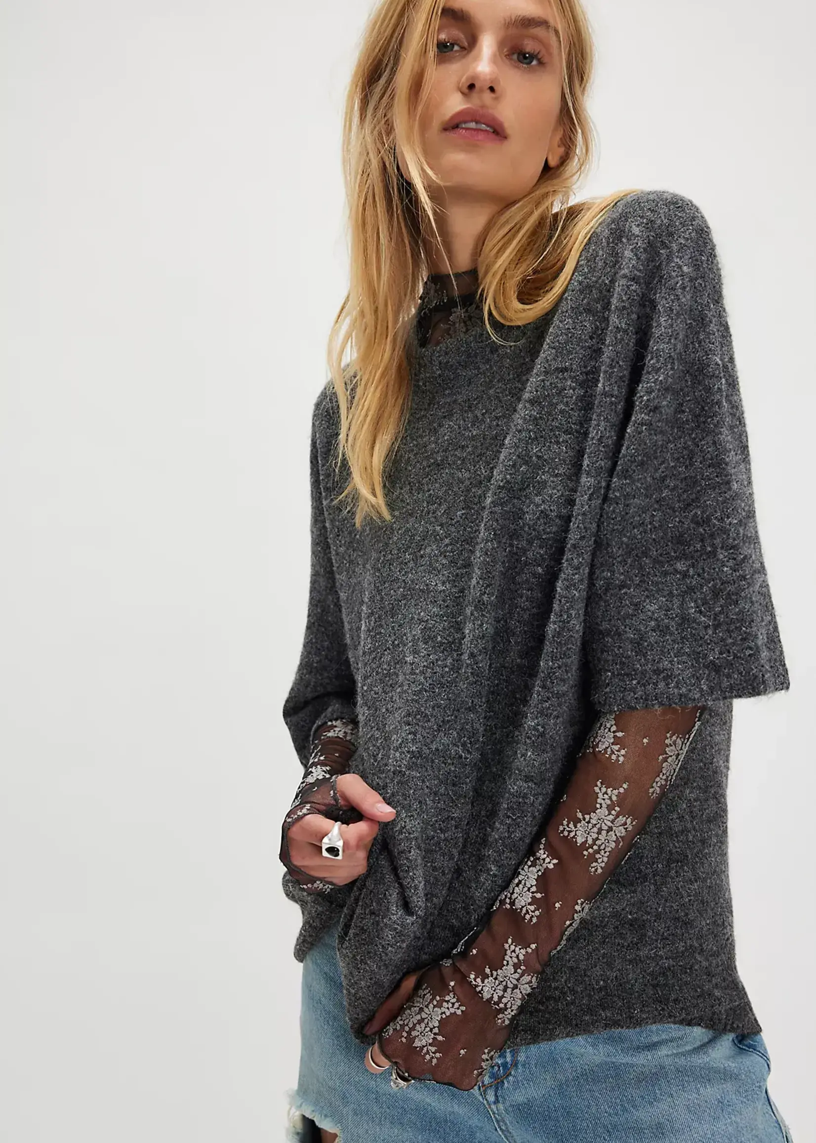 Free People Margot Sweater Tee (Charcoal Heather)