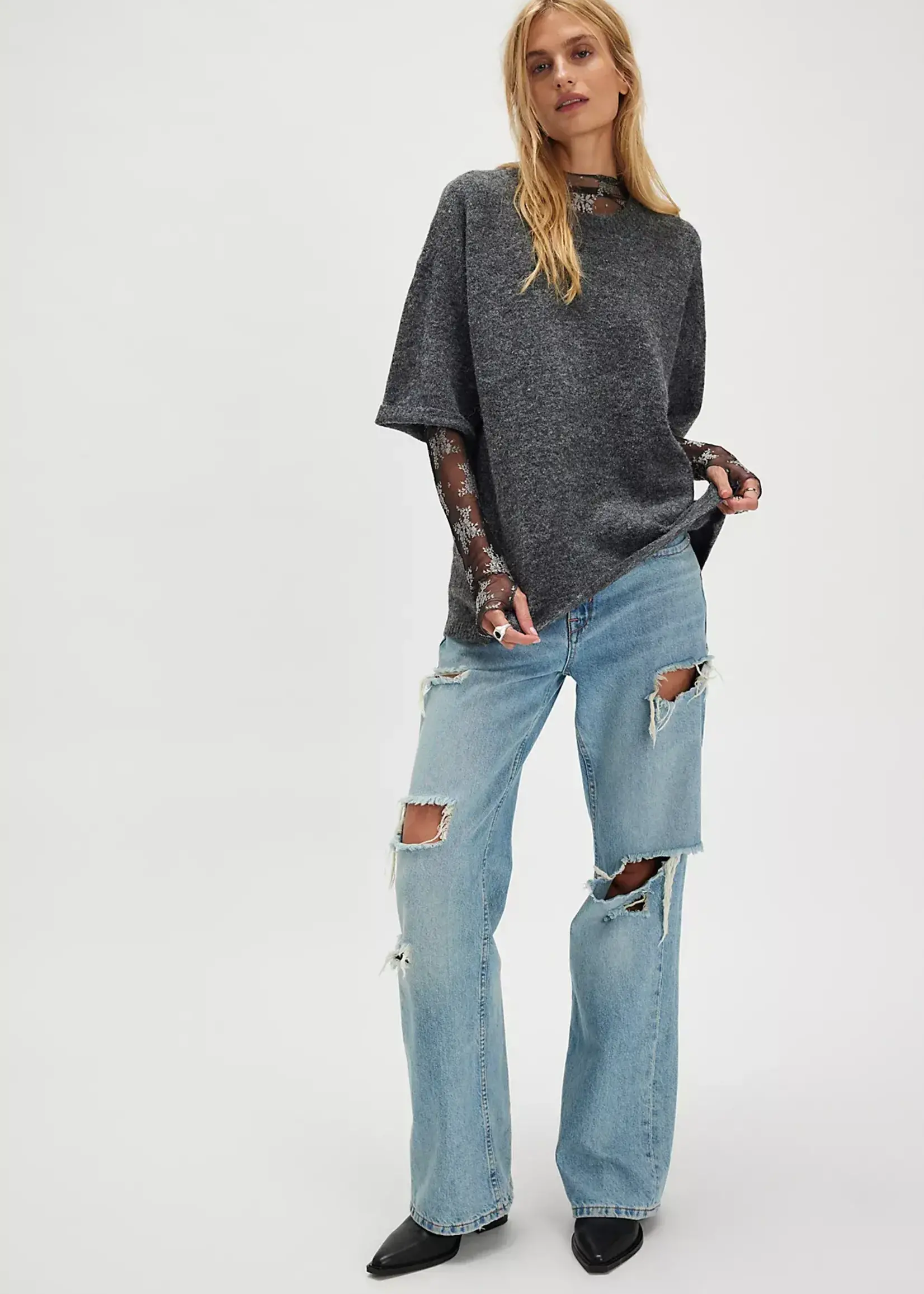Free People Margot Sweater Tee (Charcoal Heather)