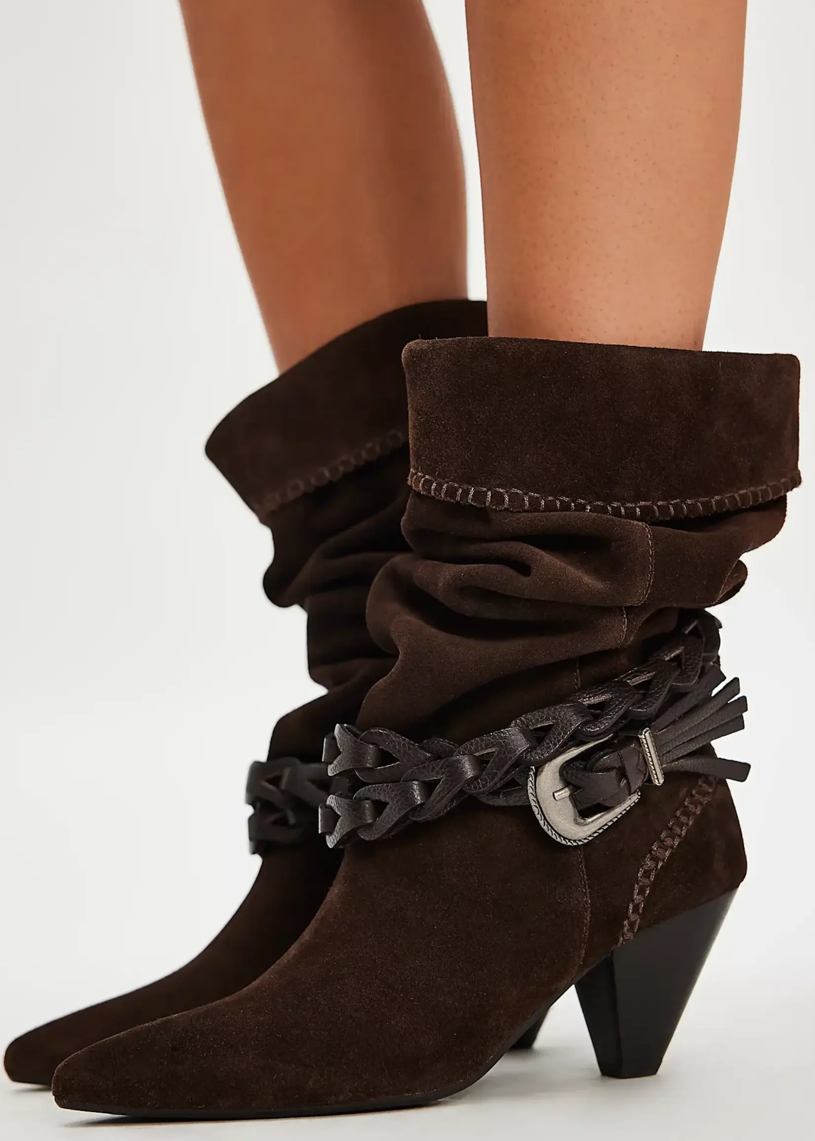 Free People Bridget Belt Slouch Boot (Chocolate Suede )