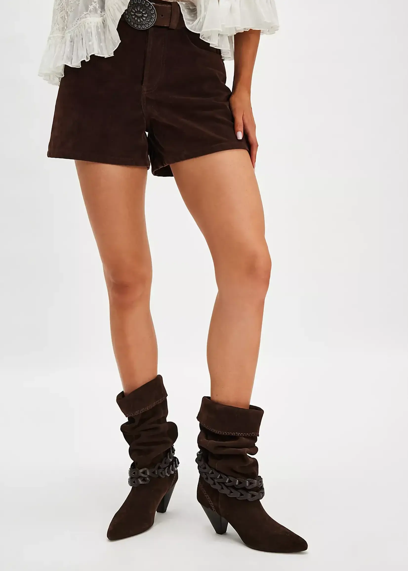 Free People Bridget Belt Slouch Boot (Chocolate Suede )