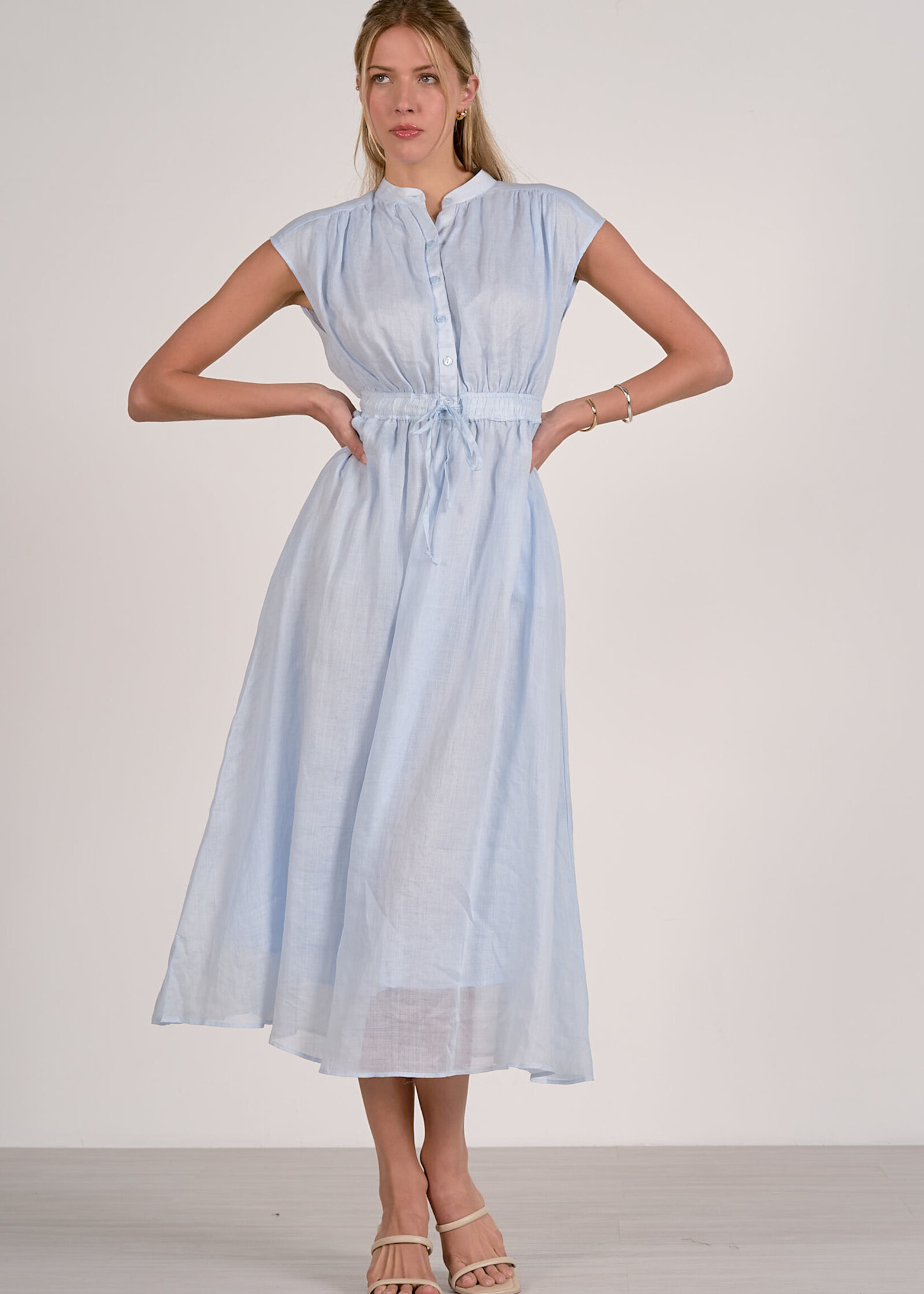 Elan Midi Tie Waist Dress (Light Blue)