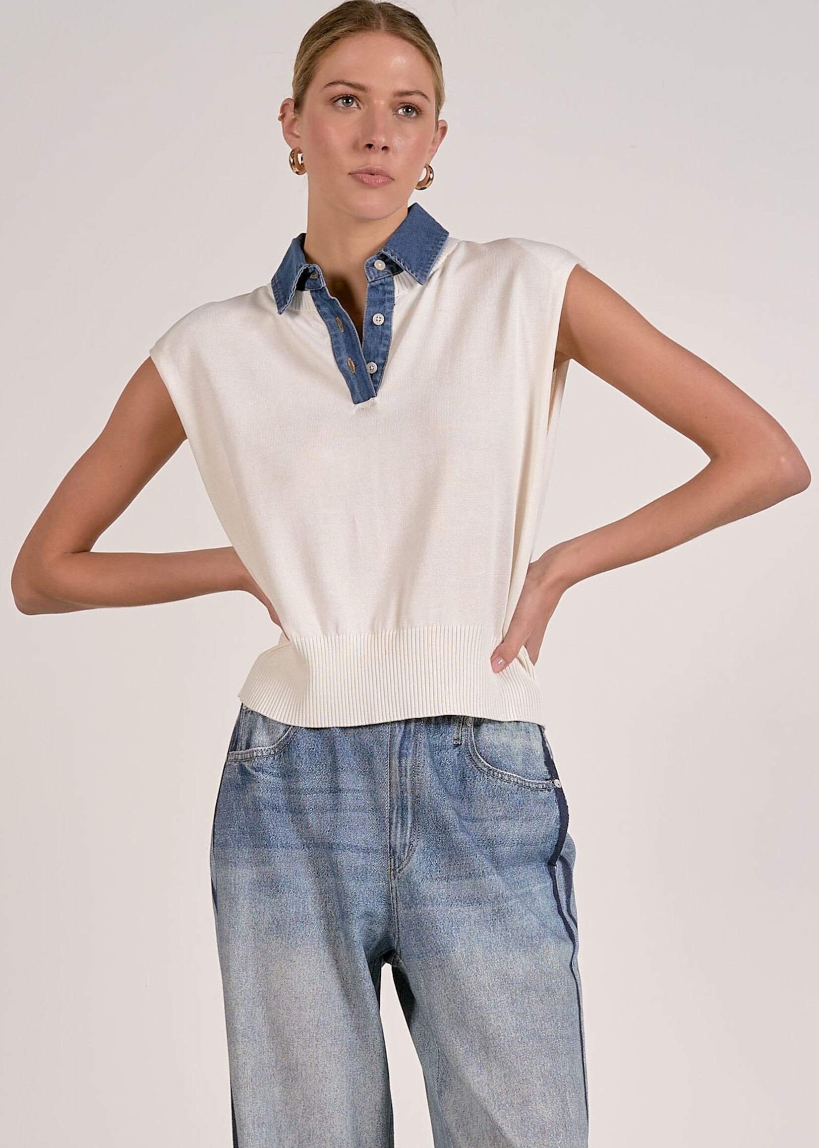 Elan Cap Sleeve Sweater Mixed Media (