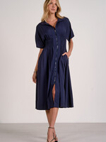 Elan Smock Waist Midi Dress (Navy)