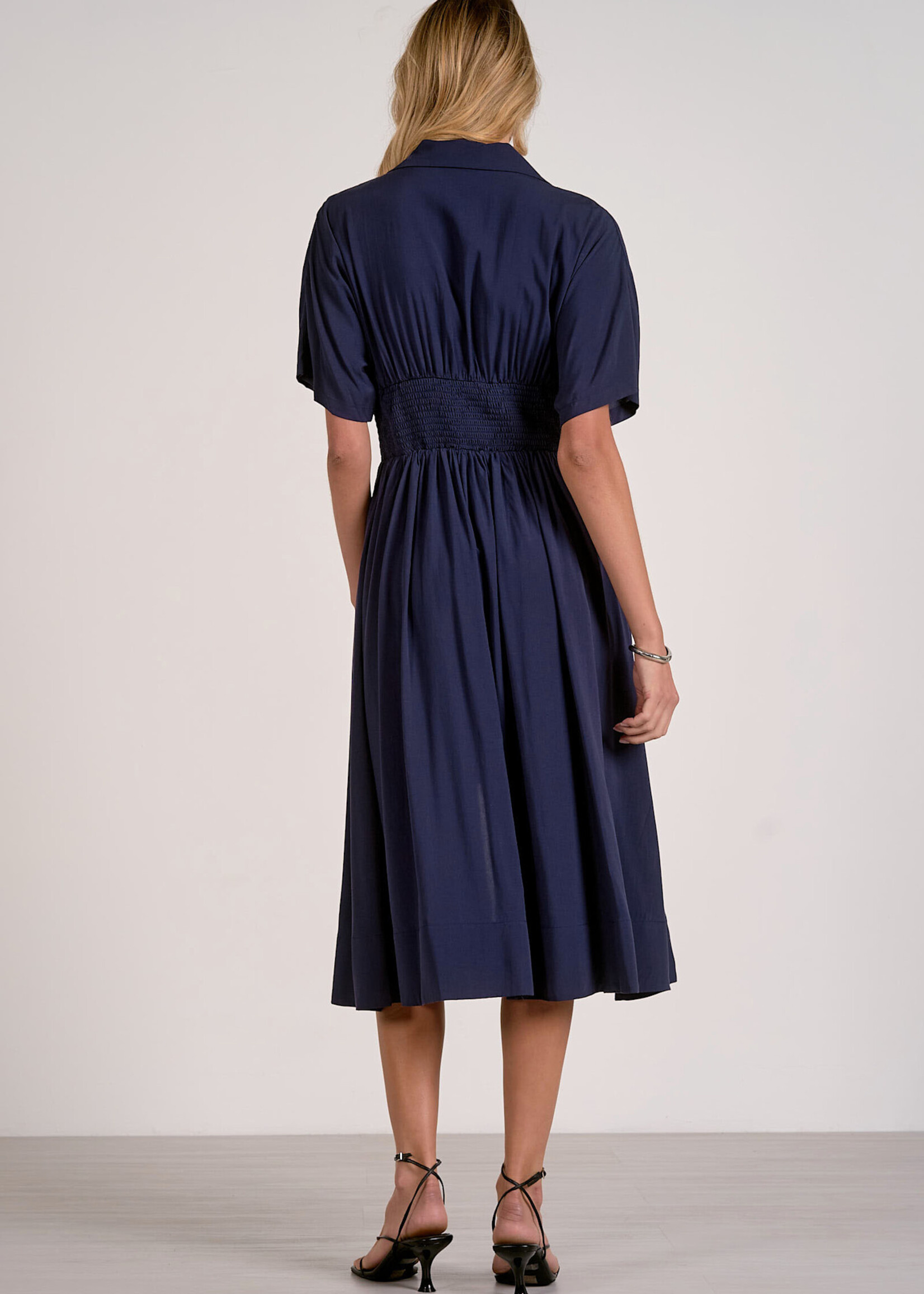 Elan Smock Waist Midi Dress (Navy)