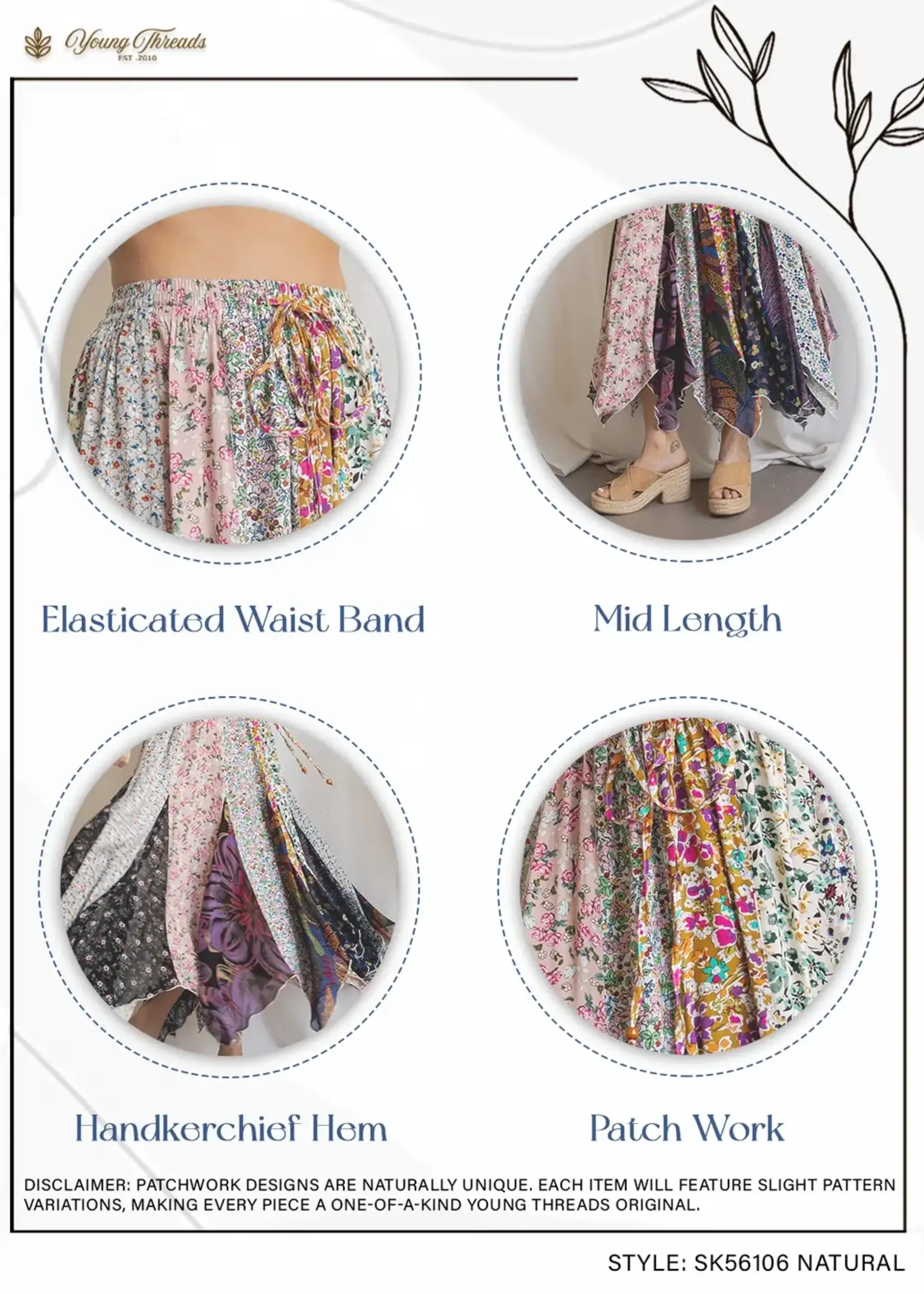 UYT Imports Bohemian Maxi Skirt (Natural)