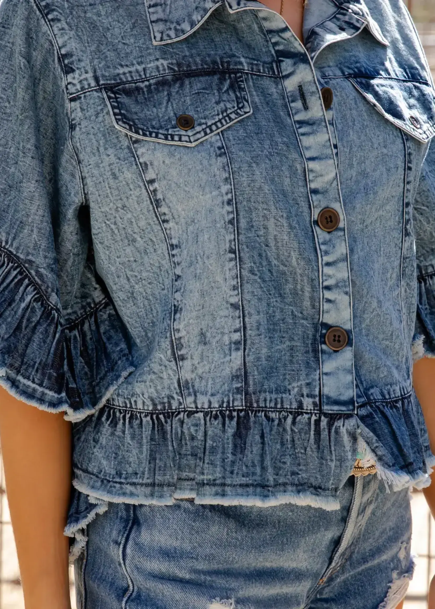 UYT Imports Distressed Denim Cropped Jacket (Denim)