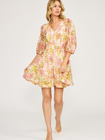 Lucy Paris Alexis Belted Dress (Multi Floral)
