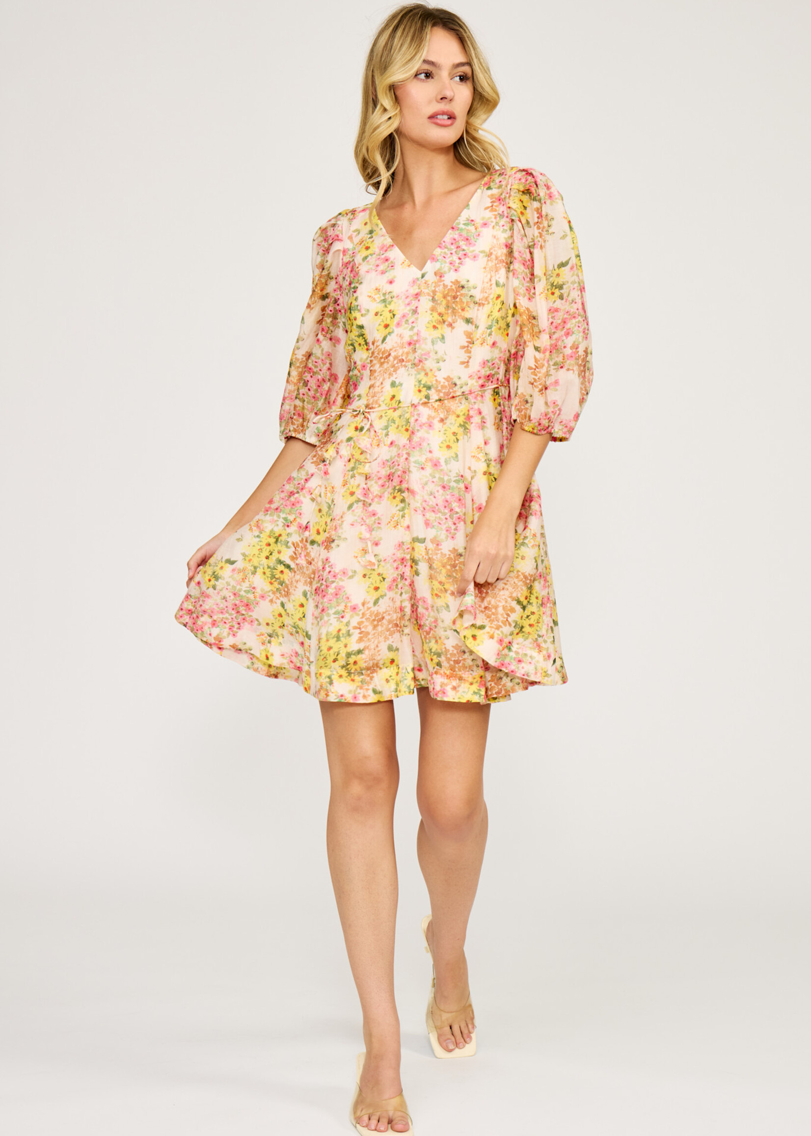 Lucy Paris Alexis Belted Dress (Multi Floral)