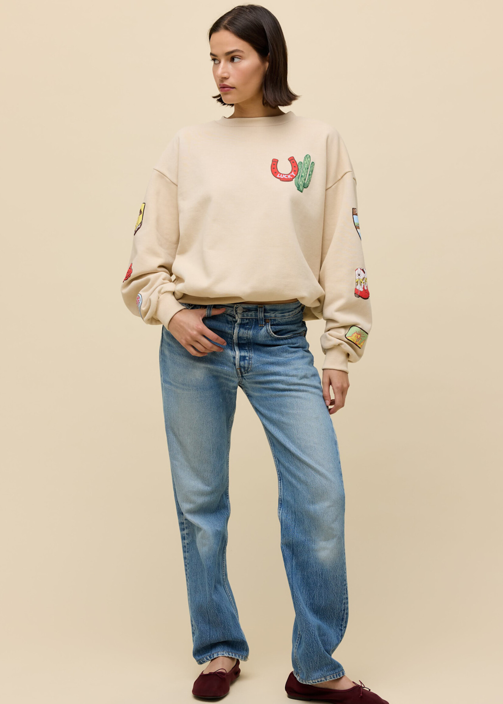 Daydreamer Western Patches Sweatshirt (Sand)