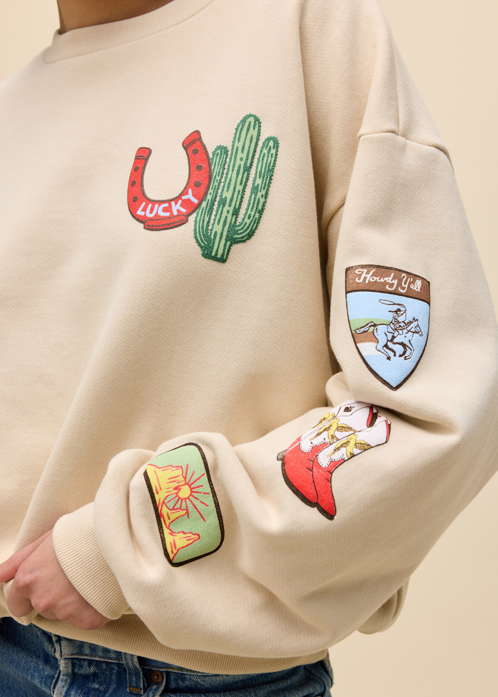 Daydreamer Western Patches Sweatshirt (Sand)