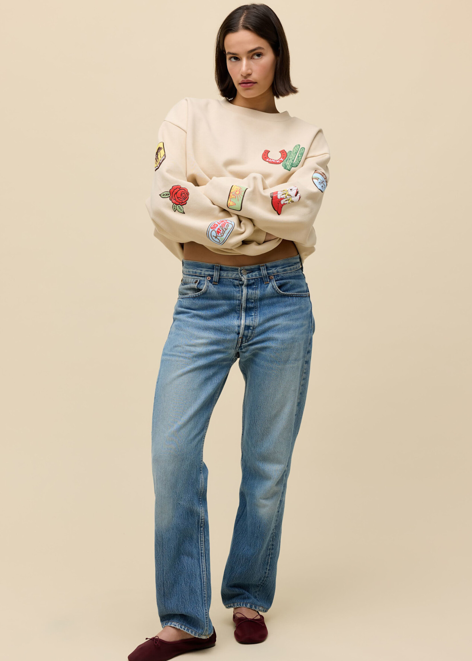 Daydreamer Western Patches Sweatshirt (Sand)