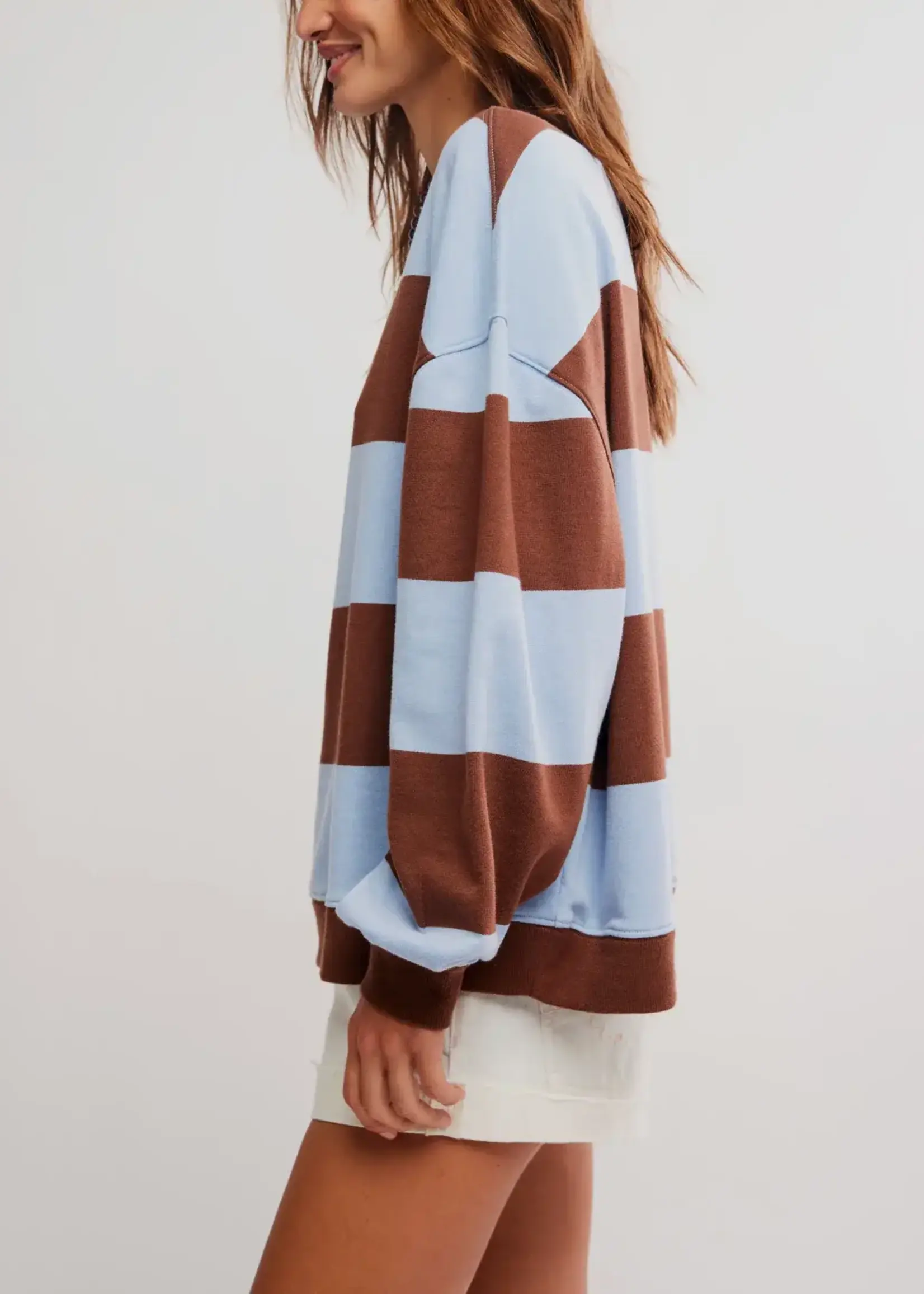 Free People CLASSIC STRIPE CREW WIDE / PERIWINKLE COMBO