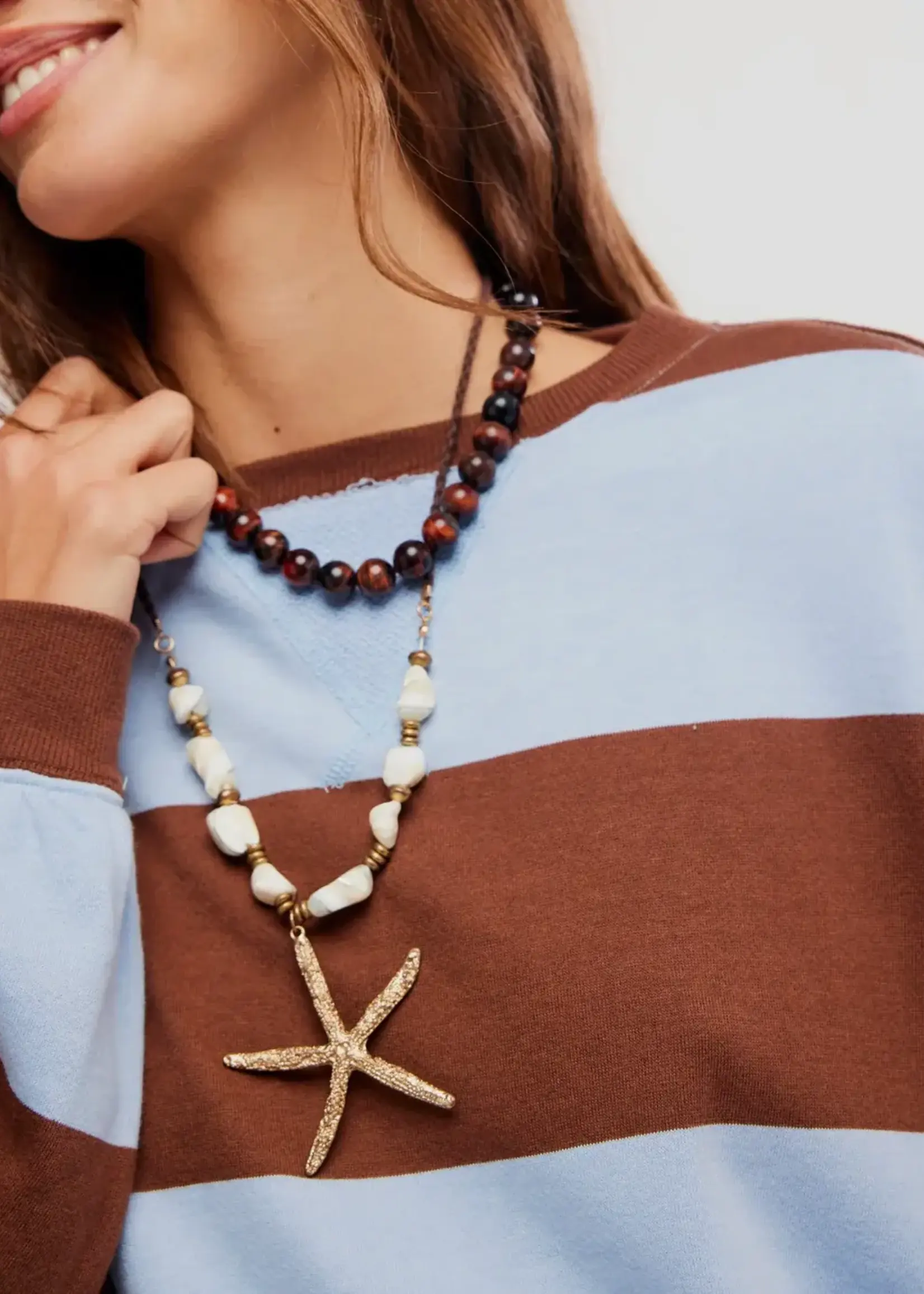 Free People CLASSIC STRIPE CREW WIDE / PERIWINKLE COMBO