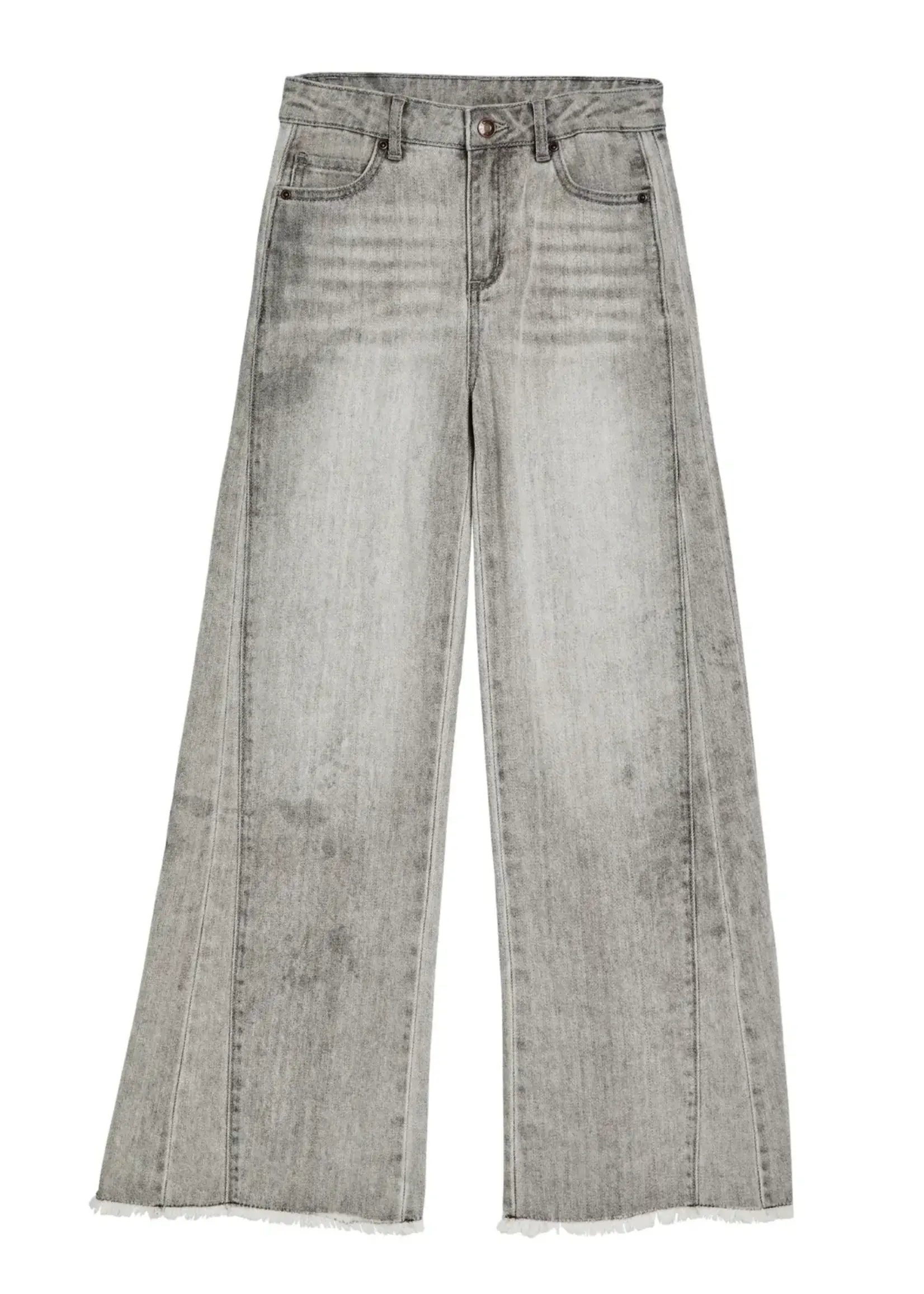 Tractr Jeans SIDE PANELED SEAM WIDE LEG WITH FRAY HEM (LIGHT GREY)