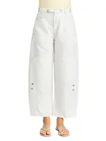 Tractr Jeans GROMMET WAIST PATCHED WIDE LEG (White)