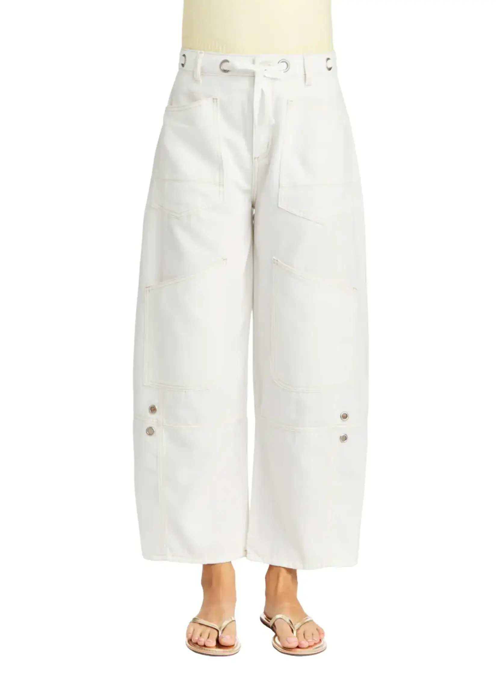 Tractr Jeans GROMMET WAIST PATCHED WIDE LEG (White)