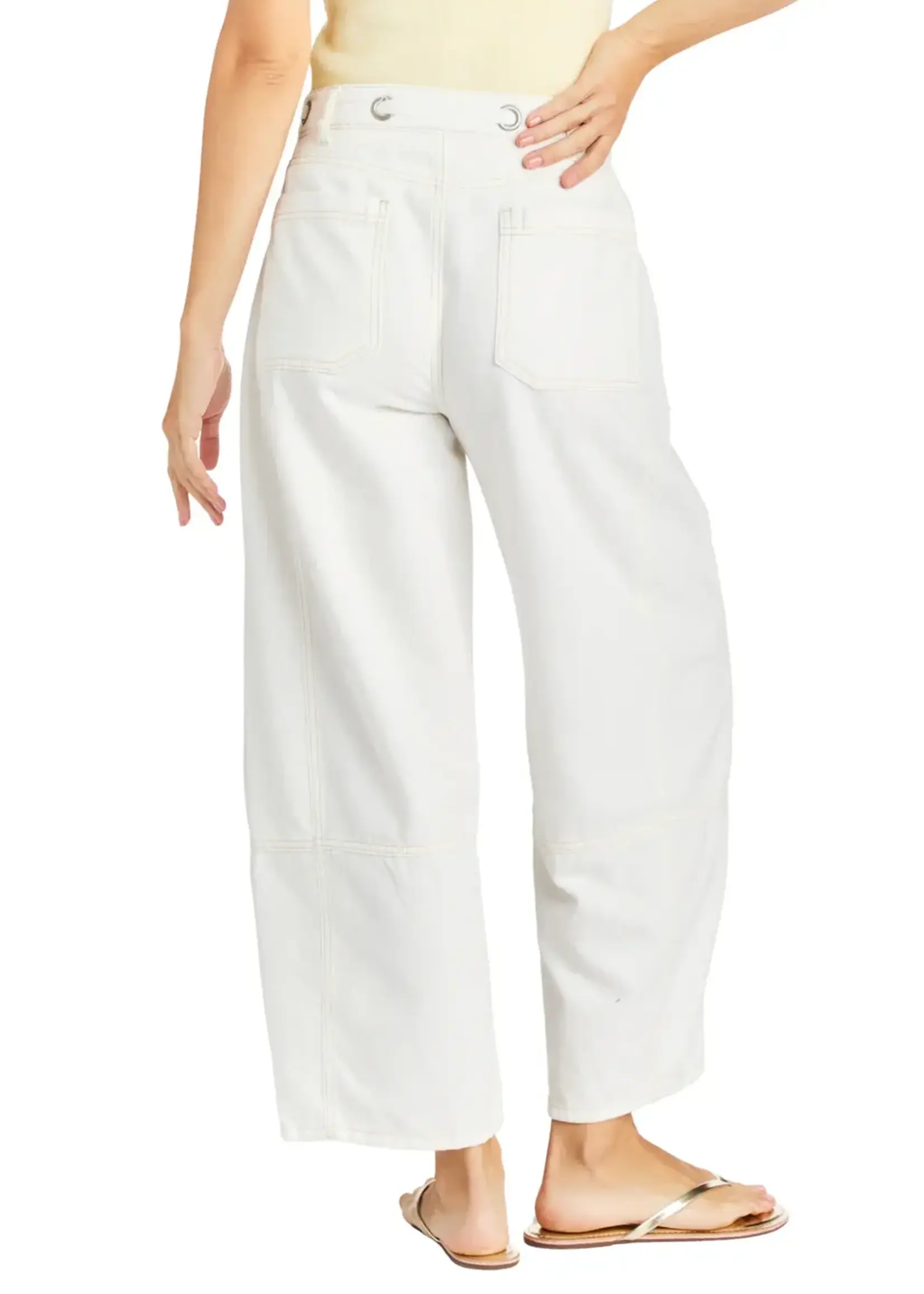 Tractr Jeans GROMMET WAIST PATCHED WIDE LEG (White)