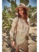 Blue B Western Print Ruffle Cuff Shirt (Taupe)